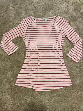 Banana Republic Red & White Striped Long Sleeve Tee